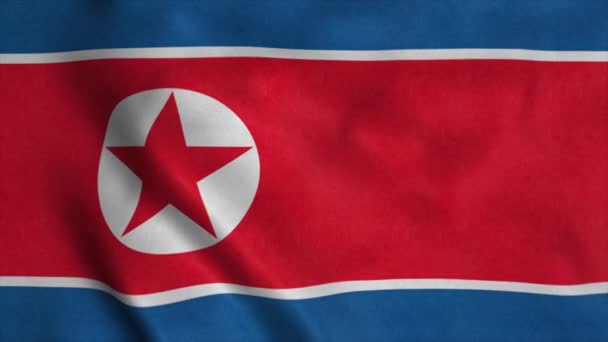 Bandera de Corea del Norte ondeando en el viento. Bandera nacional de Corea del Norte. 4K — Vídeos de Stock
