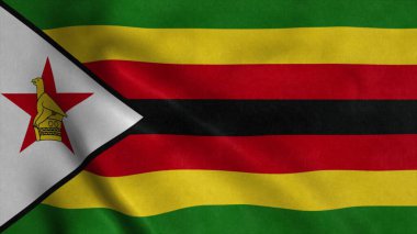 Zimbabwe bayrağı rüzgarda dalgalanıyor. Ulusal Zimbabve Cumhuriyeti bayrağı. 3d illüstrasyon