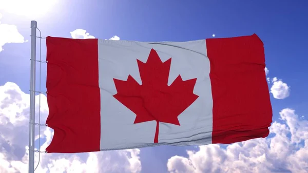 Kanada bayrağı aynı zamanda rüzgarda dalgalanan akçaağaç yaprağı olarak da bilinir. 3d illüstrasyon — Stok fotoğraf