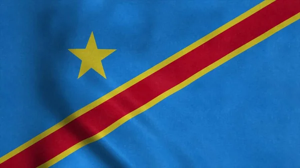 Bandiera del Congo sventola nel vento. Bandiera nazionale Repubblica democratica del Congo. Illustrazione 3d — Foto Stock