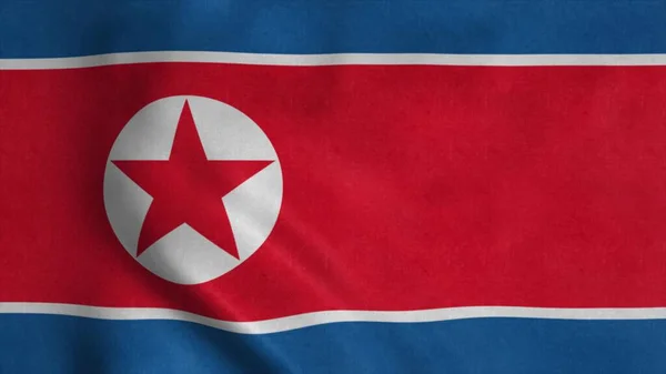 Bandera de Corea del Norte ondeando en el viento. Bandera nacional de Corea del Norte. ilustración 3d — Foto de Stock