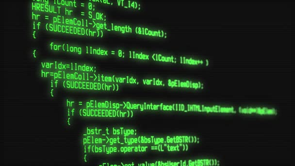 컴퓨터 화면에 프로그램 코드를 클로즈업 한 거죠. 기술, 코딩, 프로그래밍, 소프트웨어 개발 및 해킹 개념 — 비디오