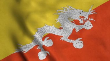 Bhutan bayrağı rüzgarda dalgalanıyor. Bhutan Ulusal Krallığı