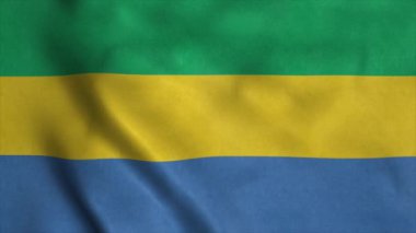 Gabon bayrağı rüzgarda dalgalanıyor. Gabon 'un ulusal bayrağı. Gabon 'un kusursuz döngü canlandırmasının işareti