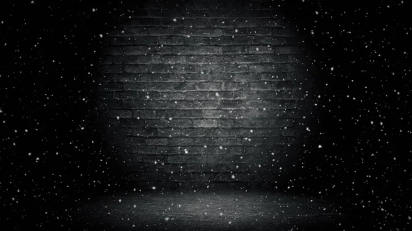 Snowfall on the brick wall background. Snowfalling concept — Stock Photo, Image