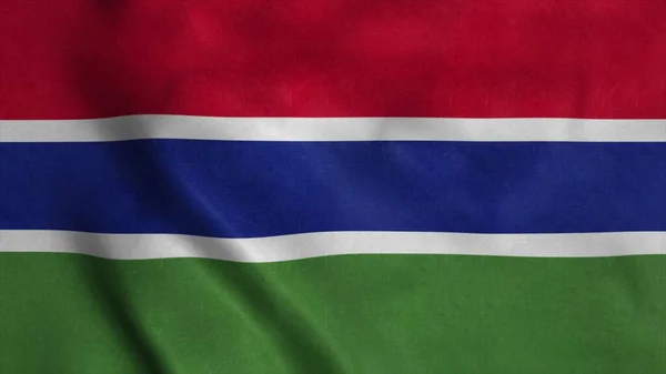 Gambia viftar med flagga med tygstruktur. 3d-konvertering — Stockfoto