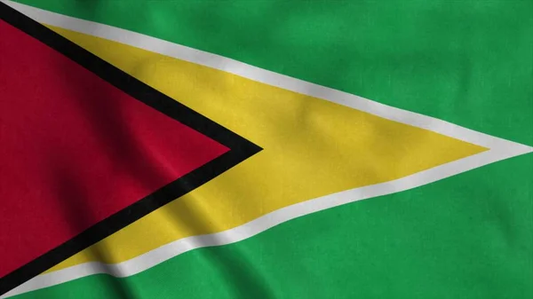 Guyana zászlója lobogott a szélben. Guyana nemzeti zászlaja. 3D-s renderelés — Stock Fotó