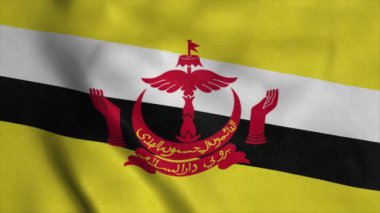 Brunei bayrağı rüzgarda dalgalanıyor. Brunei Ulusal Bayrağı. Brunei uyruğunun işareti