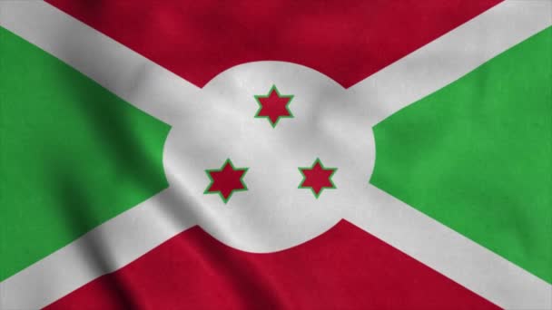 Bandera nacional de Burundi ondeando con textura de tela ondeando en el viento en un bucle sin costuras. 4K — Vídeos de Stock