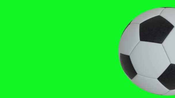 Detailní záběr fotbalového míče bezešvé smyčky 360 stupňů. Zelená obrazovka pro snadné klíčování. Skvělé pro vaši fotbalovou marketingovou kampaň
