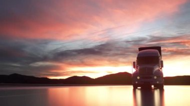 Kamyon yolda, otoban. Ulaşım, lojistik konsept. 3d oluşturma