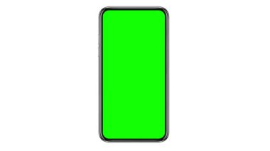 Beyaz arka planda boş yeşil ekranlı cep telefonu. 4K