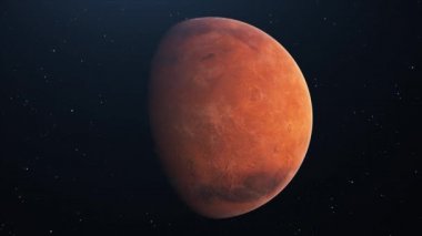 Mars uzayda yavaşça dönüyor. Fotoğraf gerçekçi 3B görüntüleme