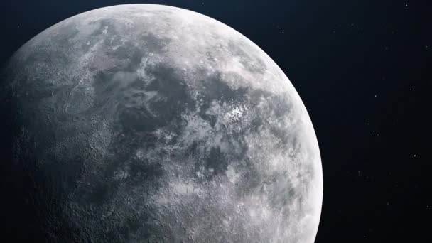 Луна со звездами на заднем плане. Реалистичное кинематографическое зрение. Увеличение анимации — стоковое видео