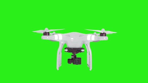Dron Quadcopter yeşil arka planda. 3d illüstrasyon — Stok fotoğraf
