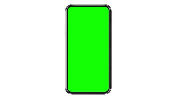 Mobiltelefon mit leerem grünen Bildschirm isoliert auf weißem Hintergrund. 3D-Illustration — Stockfoto