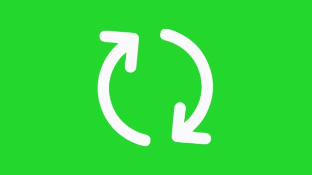 Jednoduchá animace ikon recyklace. Obnovit tlačítko se zeleným pozadím obrazovky — Stock video