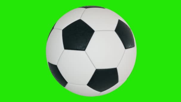 Pallone da calcio rotante animazione 3D su chiave cromatica verde. Sfondo loop senza soluzione di continuità — Video Stock