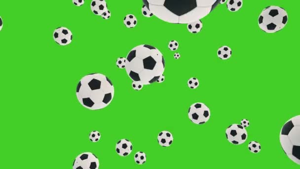 Yeşil Ekran Arkaplanında Düşen Futbol Topları. 4K — Stok video