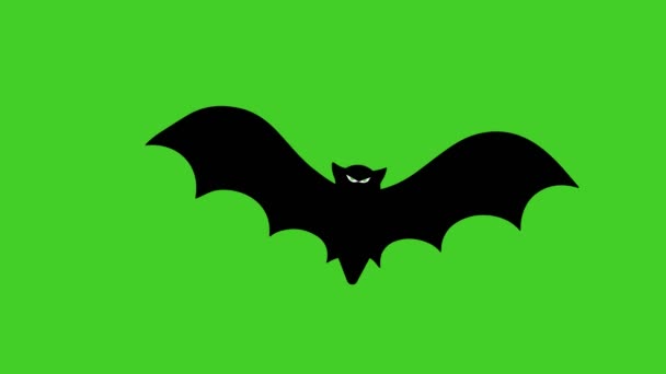 Animasi kelelawar terbang kartun Halloween dengan latar belakang hijau. 4K — Stok Video