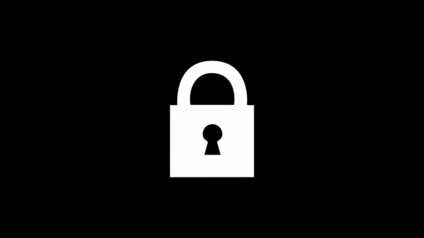 アイコンのロックを解除-ホワイト南京錠記号-アニメのロックを解除アニメーション。アルファチャンネル4K — ストック動画