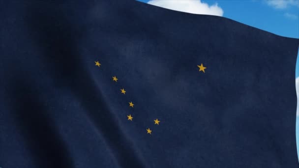 Alaska Flagge weht im Wind, blauer Himmel Hintergrund. 4K — Stockvideo