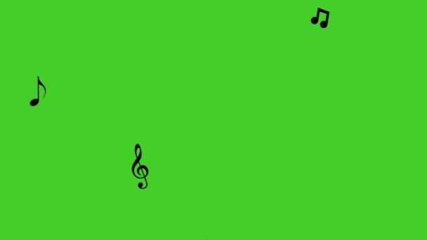 Muzikale noot stroomt omhoog in melodie. Groen scherm, 4K — Stockvideo