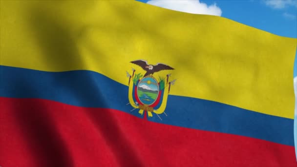 Ecuador vlag zwaaiend in de wind, blauwe lucht achtergrond. 4K — Stockvideo