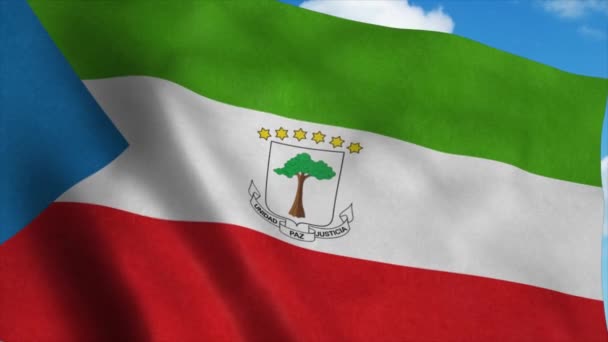 Equatorial Guinea flag waving in the wind, blue sky background. 4K — Stock Video