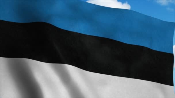 Bandera de Estonia ondeando en el viento, fondo cielo azul. 4K — Vídeo de stock