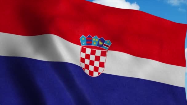 Bandera de Croacia ondeando en el viento, fondo cielo azul. 4K — Vídeos de Stock