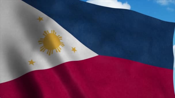 Bandera de Filipinas ondeando en el viento, fondo azul del cielo. 4K — Vídeos de Stock