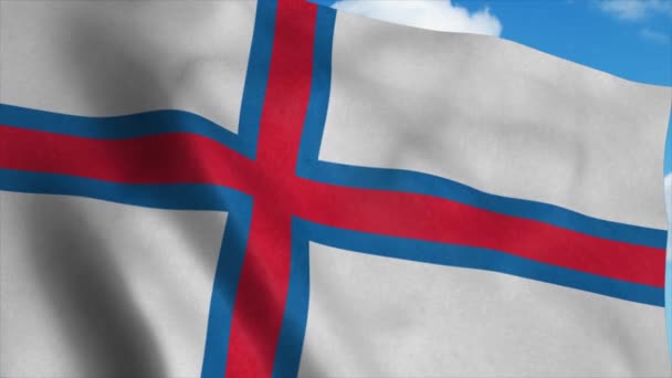 Флаг Фарерских островов, развевающийся на ветру, голубое небо. 4K — стоковое видео