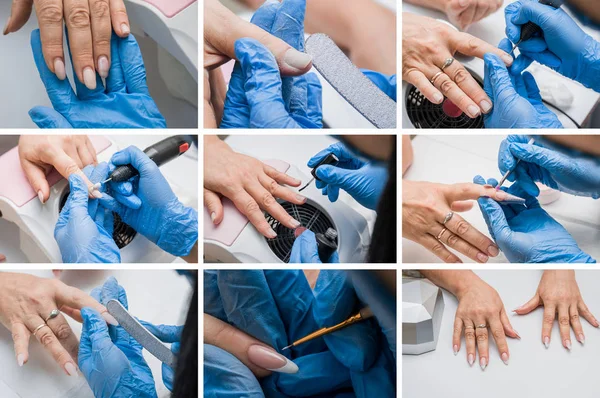 nails collage, the process of nail extensions