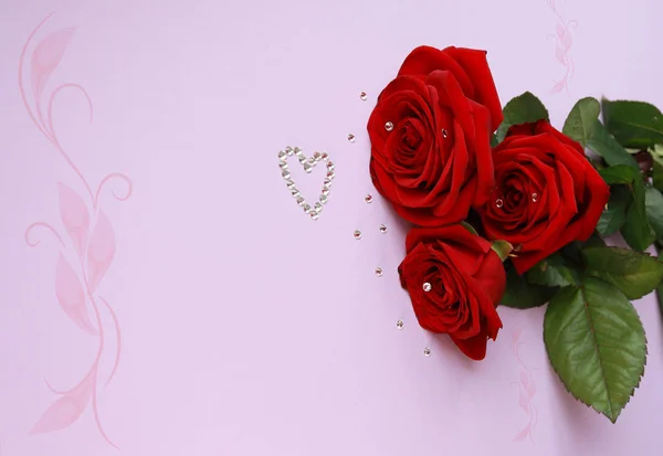 Rose Rosse Sfondo Blu Cartolina — Foto Stock