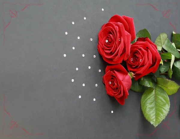 Red Roses Blue Background Postcard — Stock Photo, Image