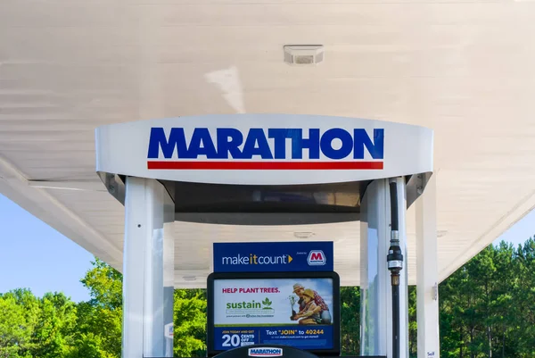 Douglasville Usa Června 2018 Marathon Oil Čerpací Stanice Znak Logo — Stock fotografie