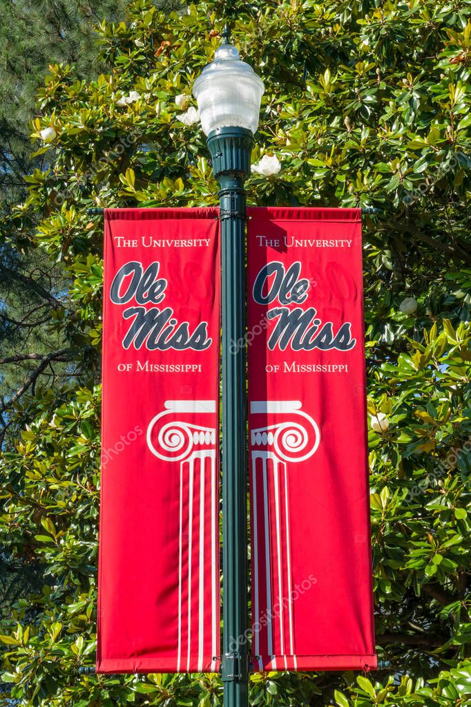 OXFORD, AS/USA - JUNE 7, 2018: Banner and logo to the campus of the University of Mississippi.