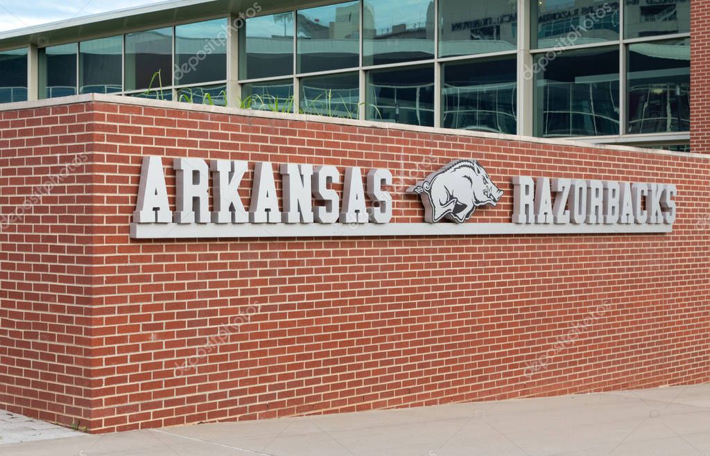 FAYETTEVILLE, AR/USA - JUNE 7, 2018: Arkansas Razorback sports logo on the campus of the University of Arkansas.
