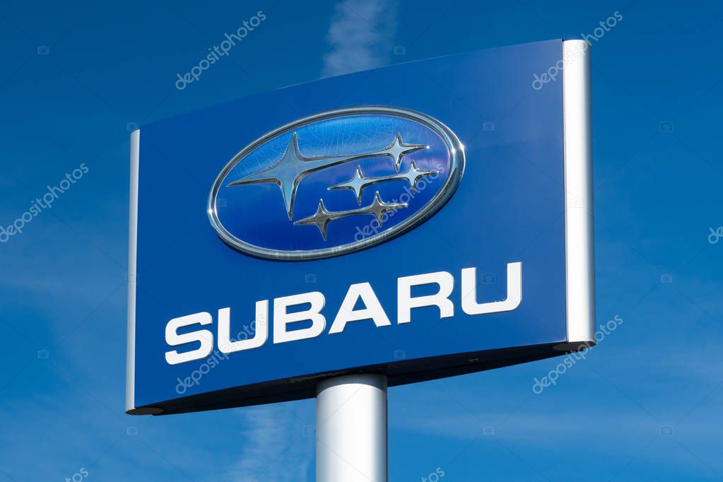 BLOOMINGTON, MN/USA - NOVEMBER 18, 2018: Subaru automobile dealership and trademark logo.