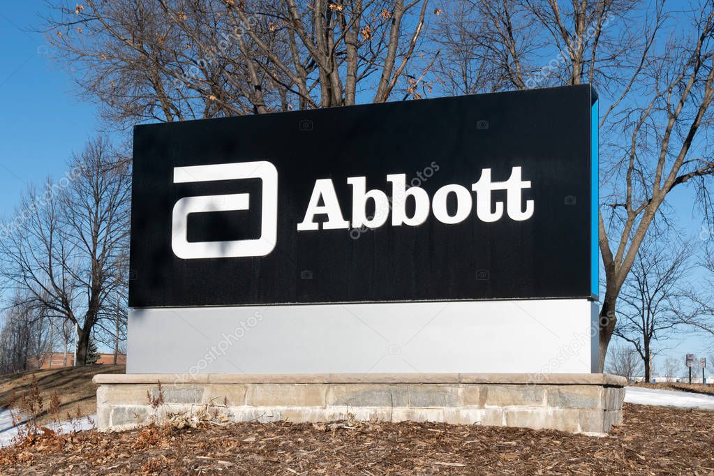 MINNEAPOLIS, MN/USA - JANUEARY 19, 2019: Abbott Laboratories exterior signand logo. Abbott Laboratories is an American worldwide health care company.