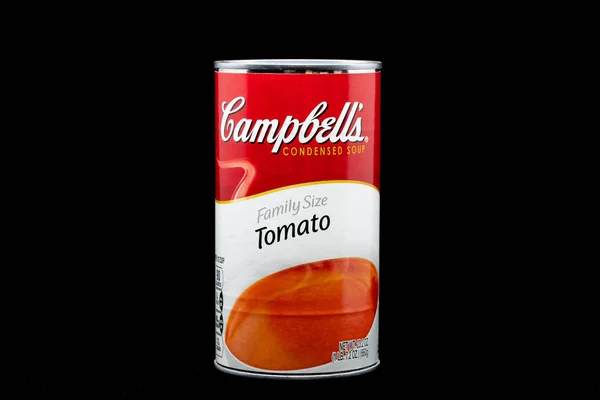Sopa de tomate Campbell y logotipo de marca — Foto de Stock