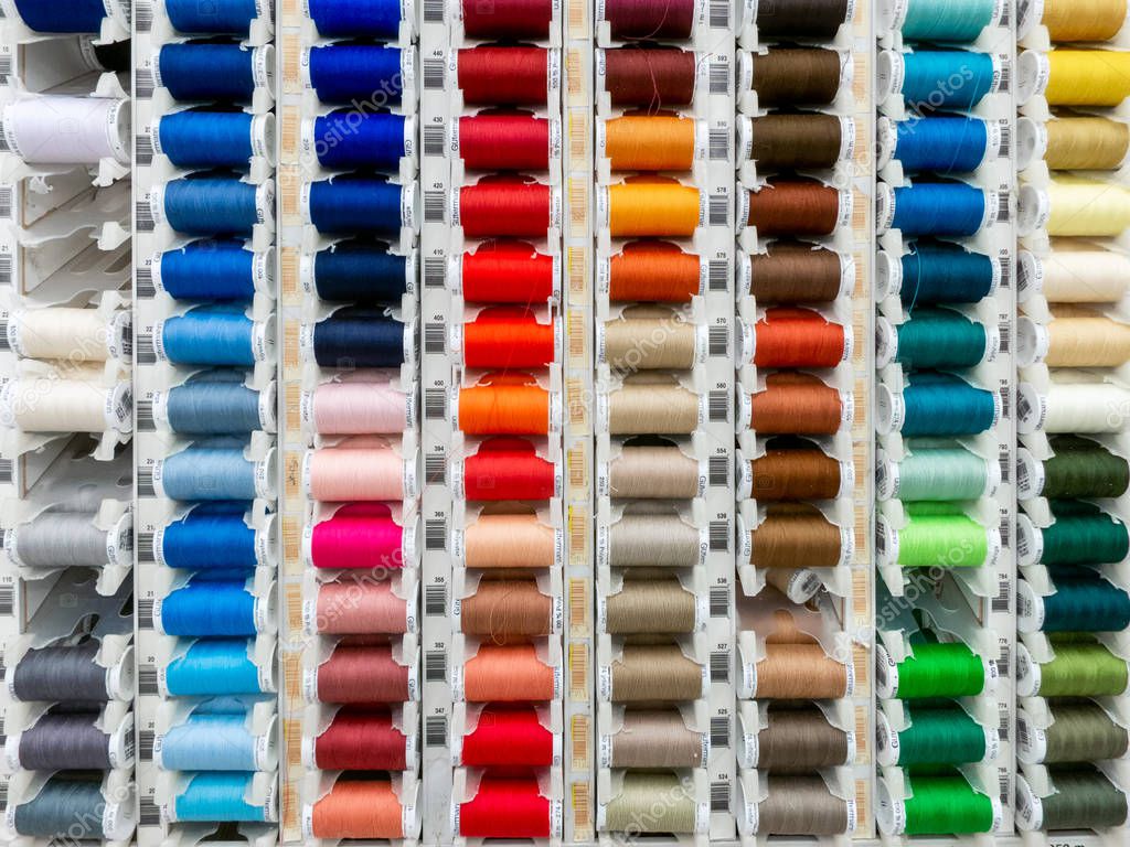 ST. PAUL, MN/USA - MARCH 3, 2019: Gutermann Thread spools of thread and trademark logo. Gutermann Thread is a manufacter of thread and craft supplies.