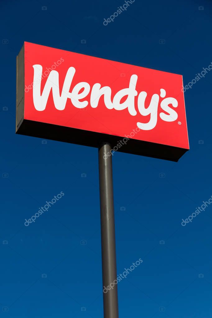 HUDSON, WI/USA - MAY 12, 2019: Wendy's fast food restaurant exterior and sign.