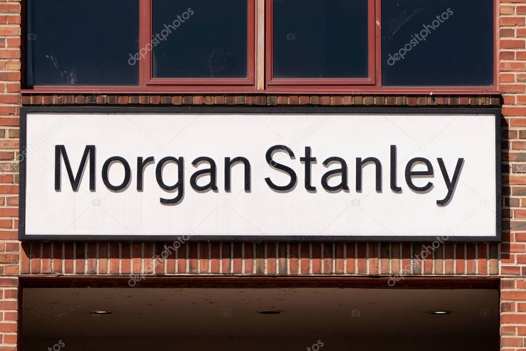 STILLWATER, MN/USA - MAY  31, 2020: Morgan Stanley exterior sign and trademark logo.