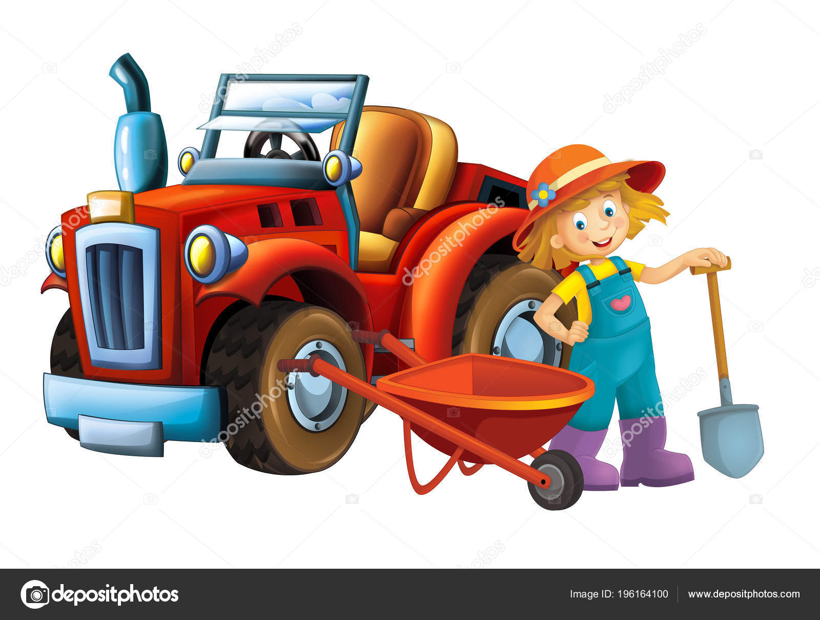 Cartoon Scene Young Girl Wheelbarrow Tractor Car Different Tasks Farming  Stock Photo by ©illustrator_hft 196164100