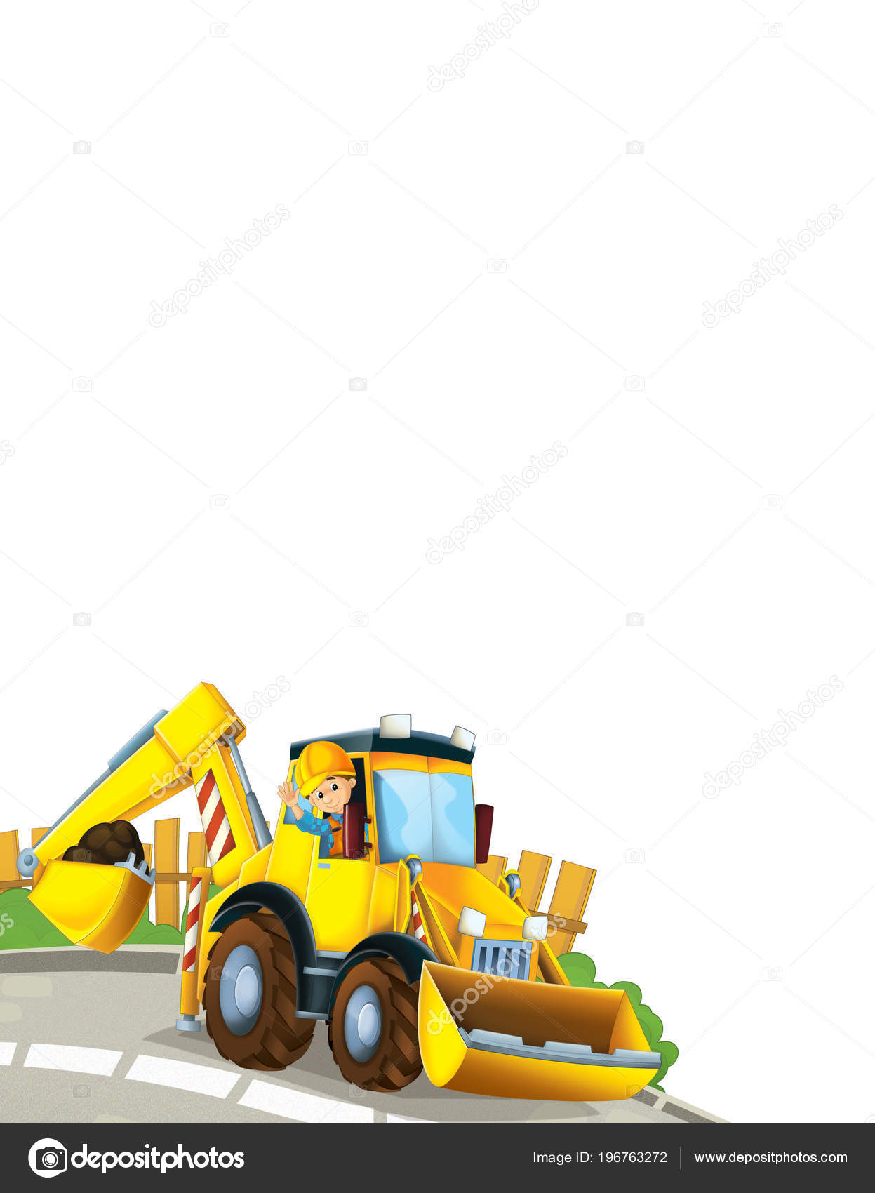 Cartoon Scene Worker Excavator White Background Illustration Children —  Stock Photo © illustrator_hft #196763272, image size:1247x1700