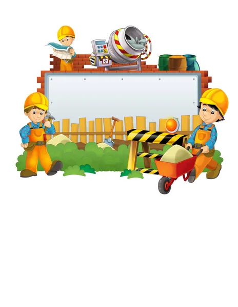 Cartoon Scene Banner Construction Site Elements Workers Illustration Children — Stock Photo, Image