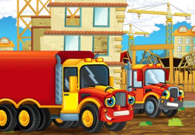 Şantiye - illüstrasyon çocuklar için araçlarda mutlu sanayi ile çizgi film sahne
