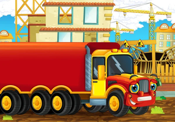 cartoon scene with happy industry cars on the construction site - illustration for children